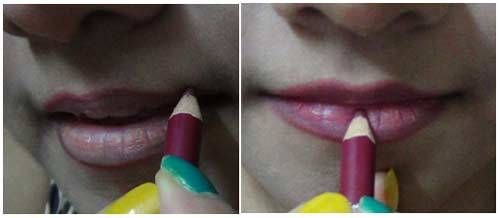 appliquer crayon à lèvres avant après le rouge à lèvres
