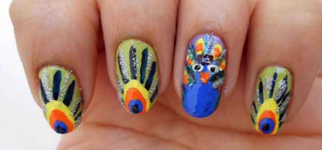 Peacock nail art tutoriel Photo