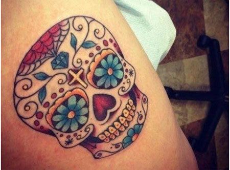 Tatouage Multicolore mexicaine Crâne