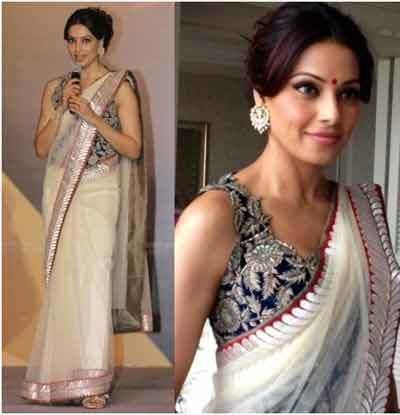 Bipasha Basu en sari blanc