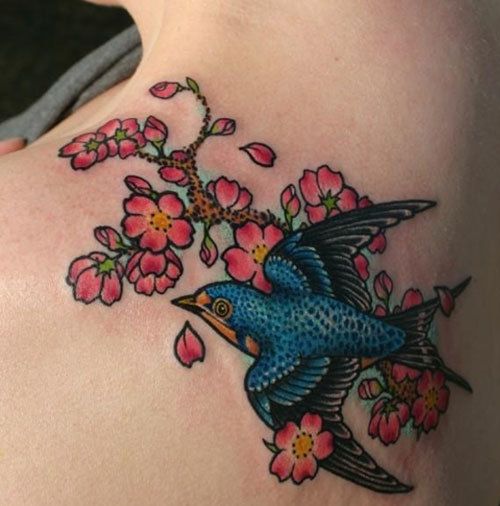 bleu corail moineau tatouage