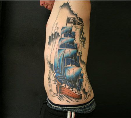Tattoo Blue Ship Pirate